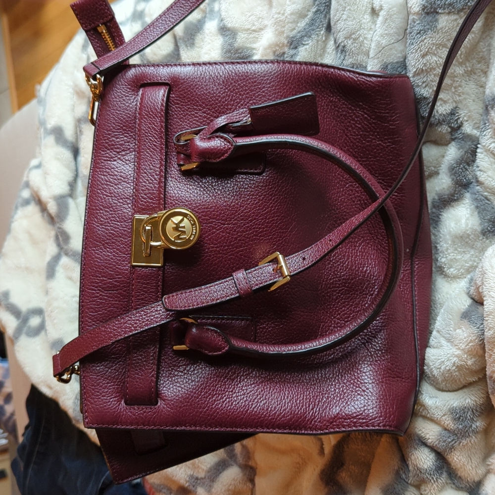 Michael Kors Maroon Pebbled Leather shoulder bag